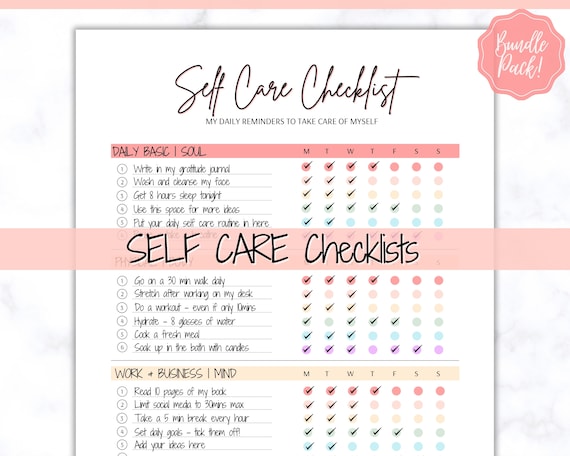 Self Care Checklist, Self-care Planner, Selfcare Journal Tracker ...