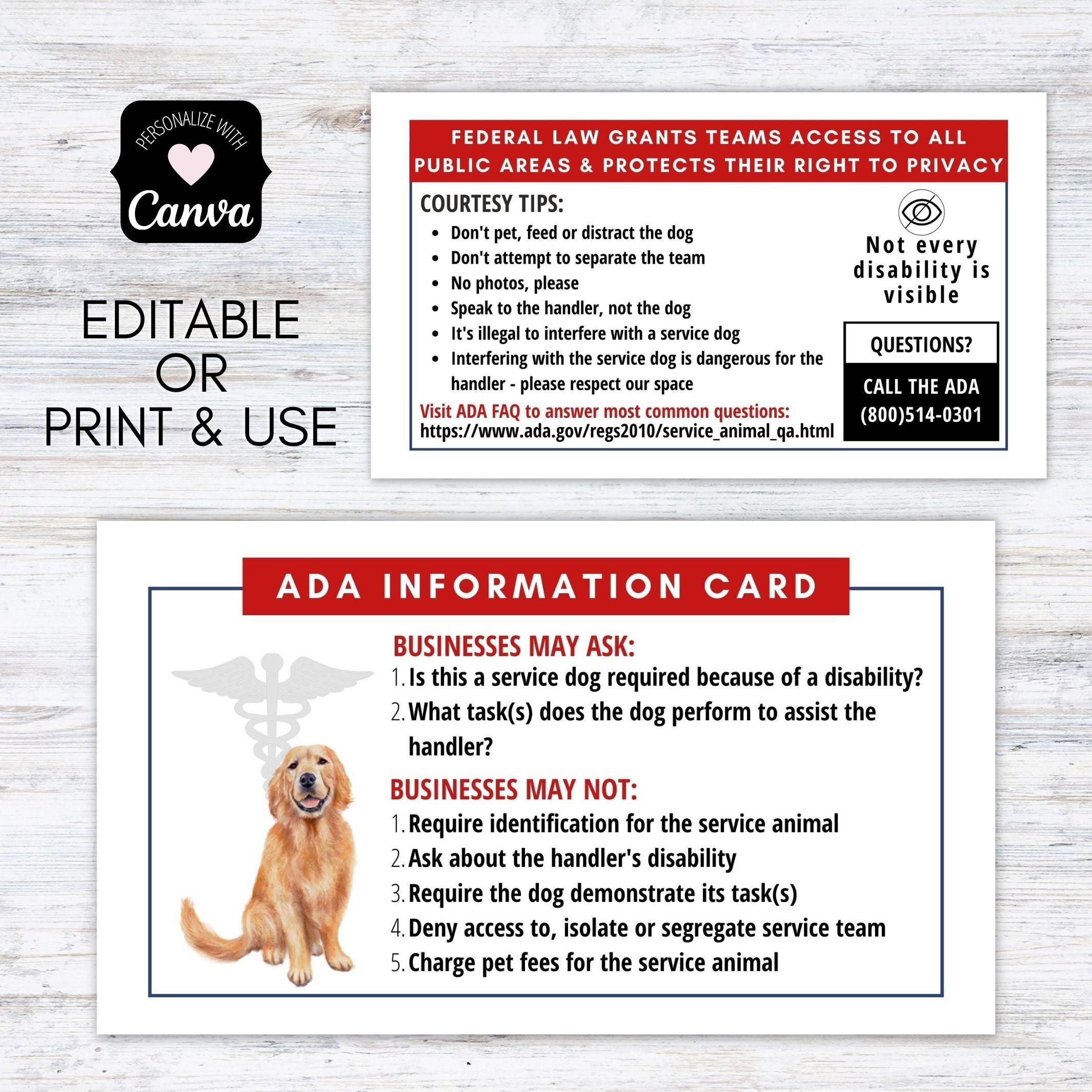 Golden Retriever Service Dog ADA Cards Simple Desert Designs 