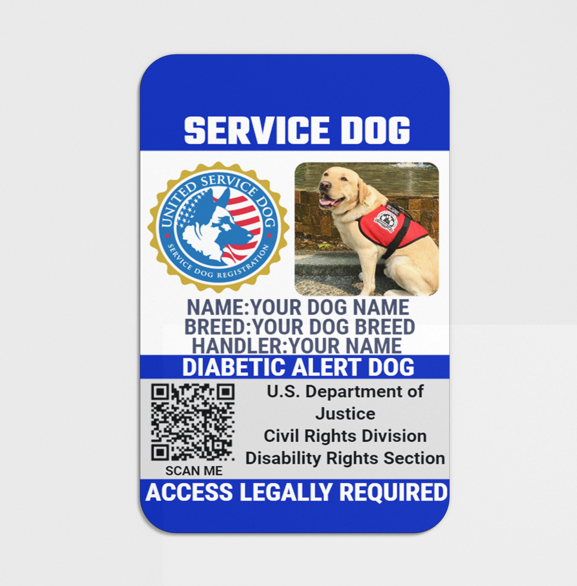 US Assistance Dog Card Template Editable Digital Certificate US Assistance Dog Card Template Editable Digital Certificate