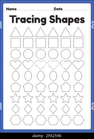 Tracing shapes worksheet for kindergarten and preschool kids for ...