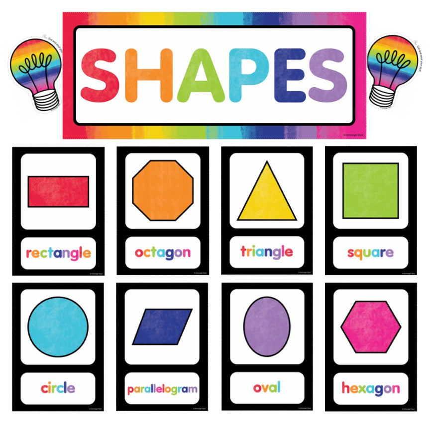 Shape Cards Bulletin Board Set Rainbow Classroom Decor 