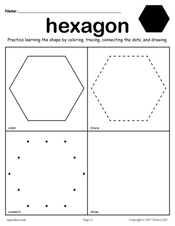 Hexagon Worksheet - Color, Trace, Connect, &  Draw!