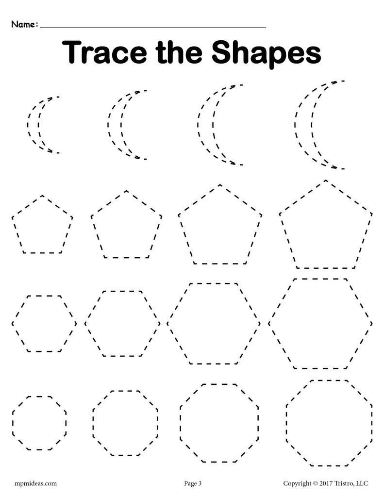3 Tracing Shapes Worksheets - Smallest to Largest