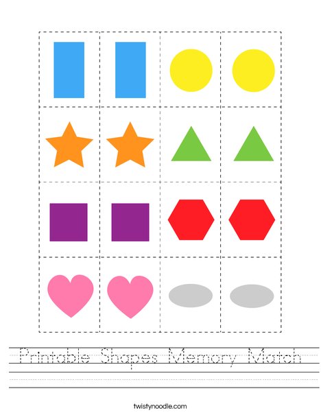 Printable Shapes Memory Match Worksheet - Twisty Noodle