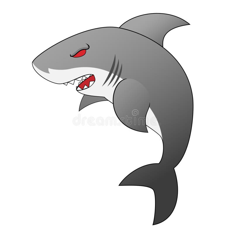 Tiger shark with big eyes. Cartoon funny isolated character fron ...