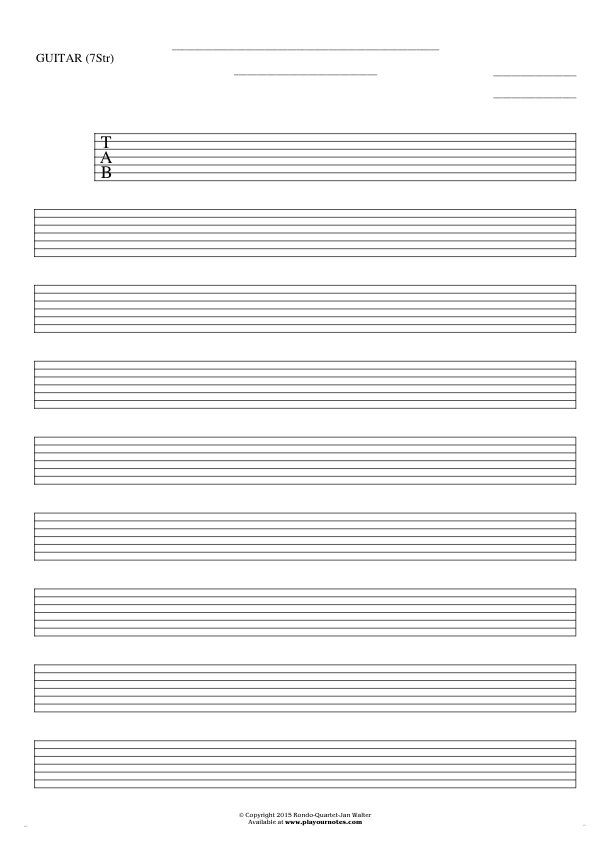 Free Blank Sheet Music - Tablature for guitar (7-str.) | PlayYourNotes