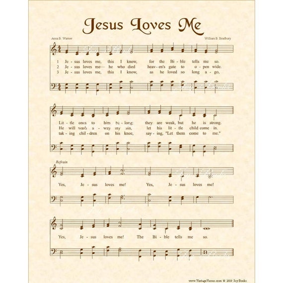 JESUS LOVES ME Hymn Wall Art Christian Home &  Office Decor Vintage ...