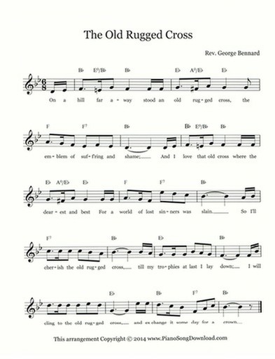 The Old Rugged Cross: free hymn lead sheet with melody, chords and ...
