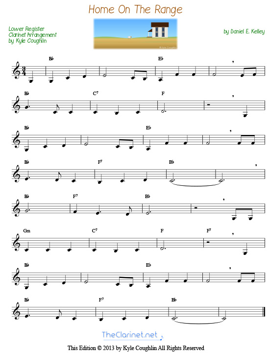 Home on the Range for clarinet - free sheet music, printable PDF