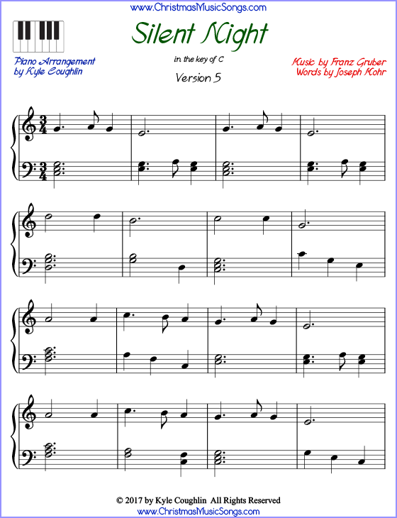 Silent Night piano sheet music - free printable PDF