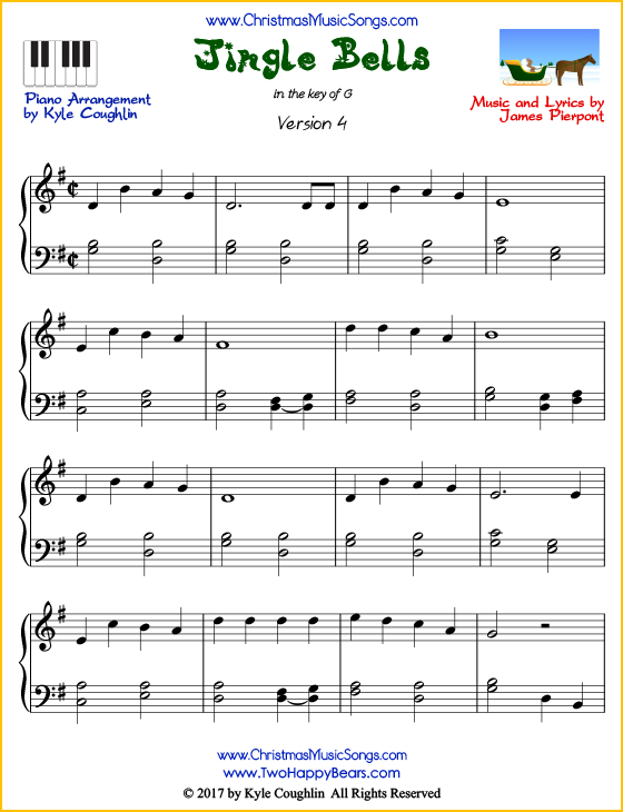 Jingle Bells piano sheet music - free printable PDF