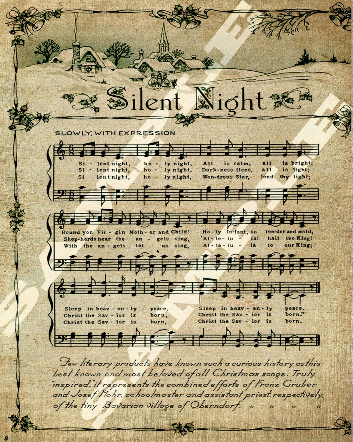 Vintage Christmas Sheet Music Silent Night - 5 Free PDF Printables ... - Worksheets Library for Free Printable Sheet Music Silent Night