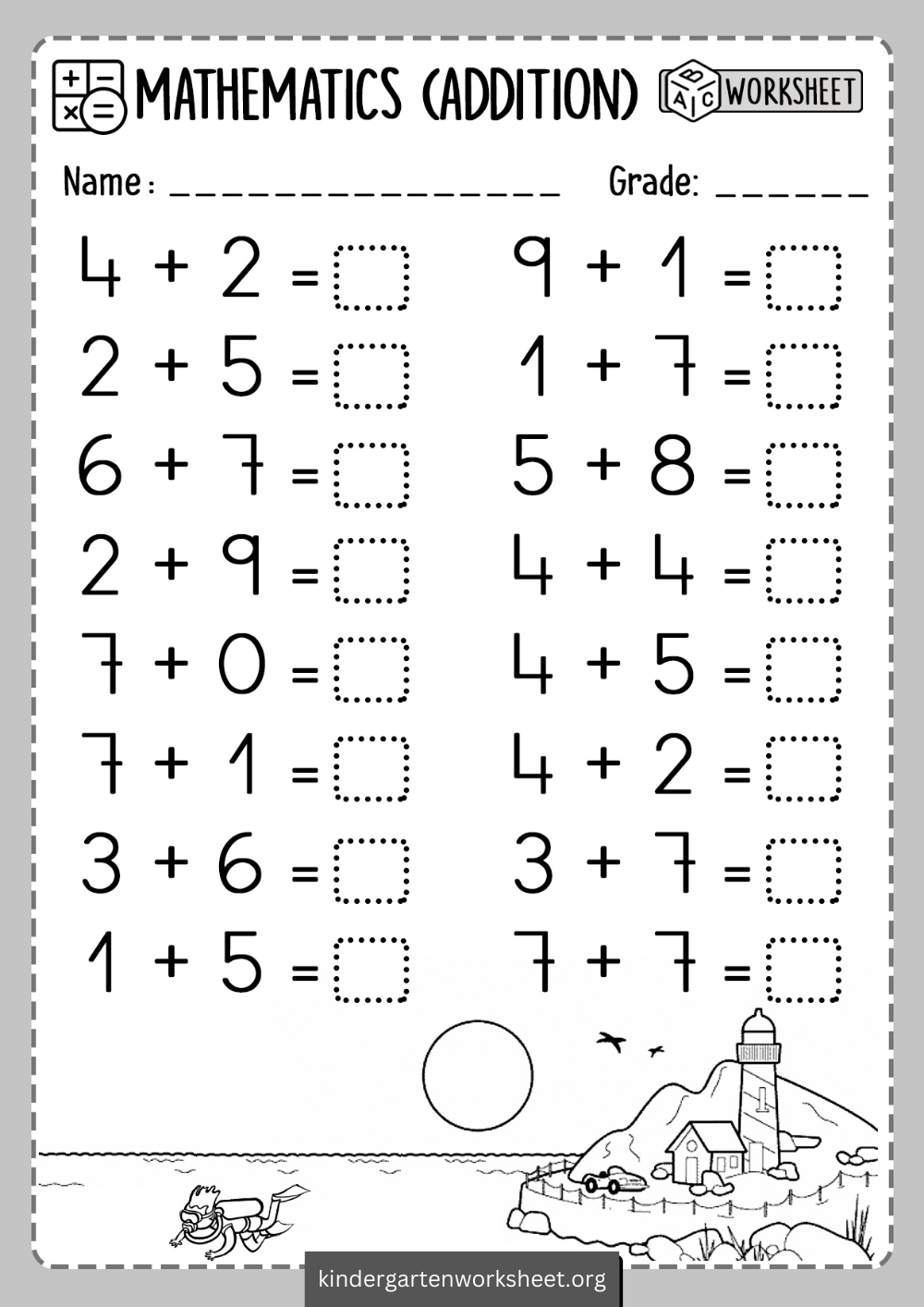 Printable Adding Worksheets Kindergarten Addition
