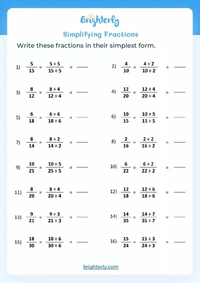 Free Printable Simplifying Fractions Worksheets for Kids ...