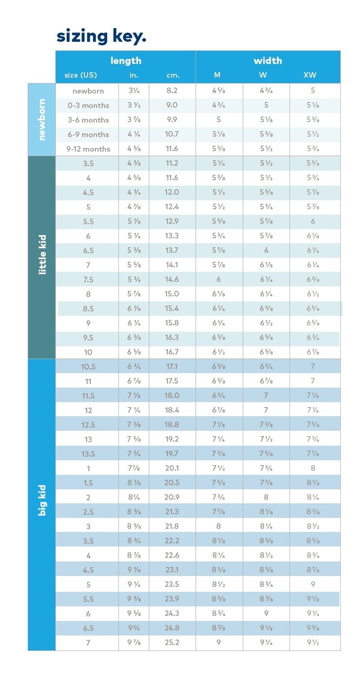 printable shoe size chart stride rite