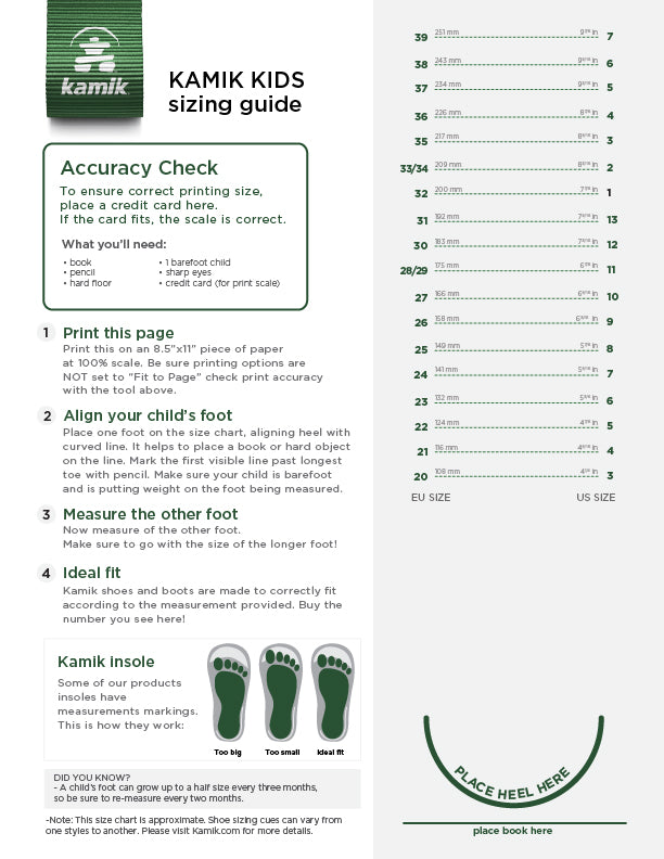 printable shoe size chart youth
