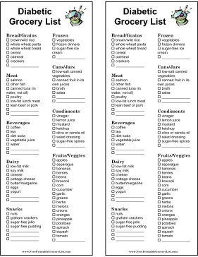 printable shopping list for diabetics