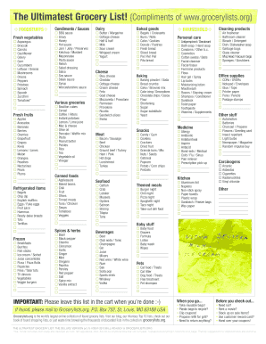 printable shopping list for diabetics