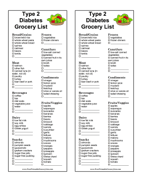 printable shopping list for diabetics