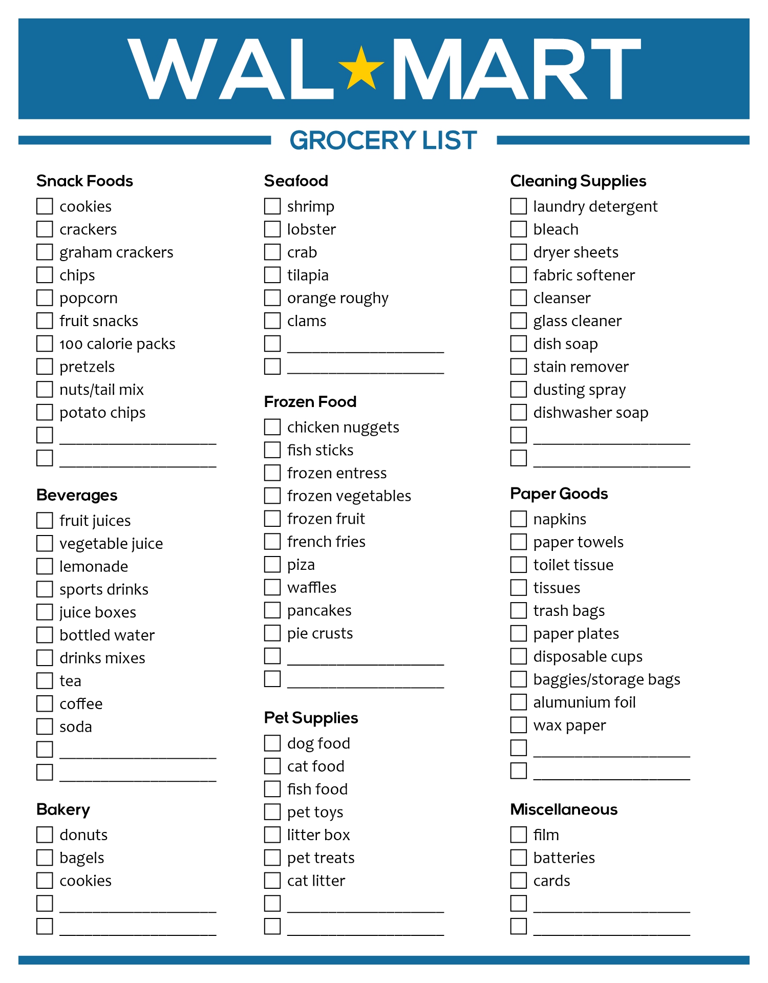 Walmart Grocery List - 18 Free PDF Printables | Printablee