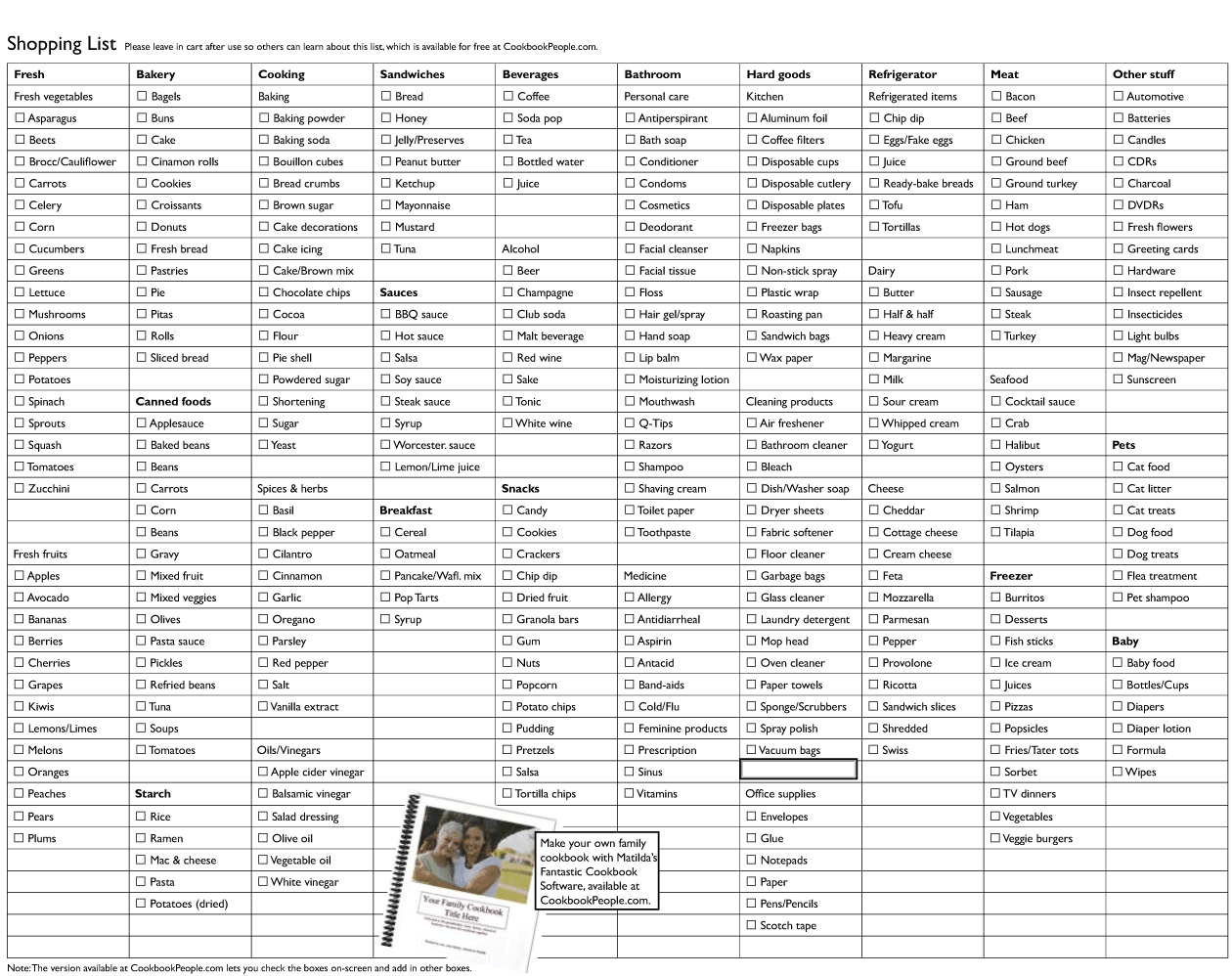 Free Grocery Shopping List - Printable template