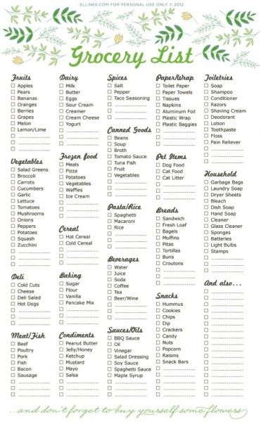 printable shopping list south africa
