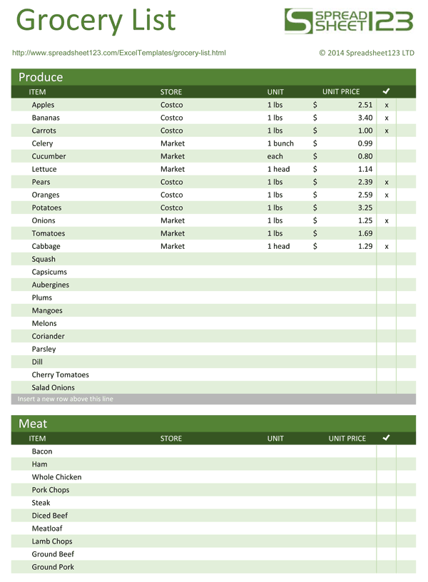 printable shopping list south africa