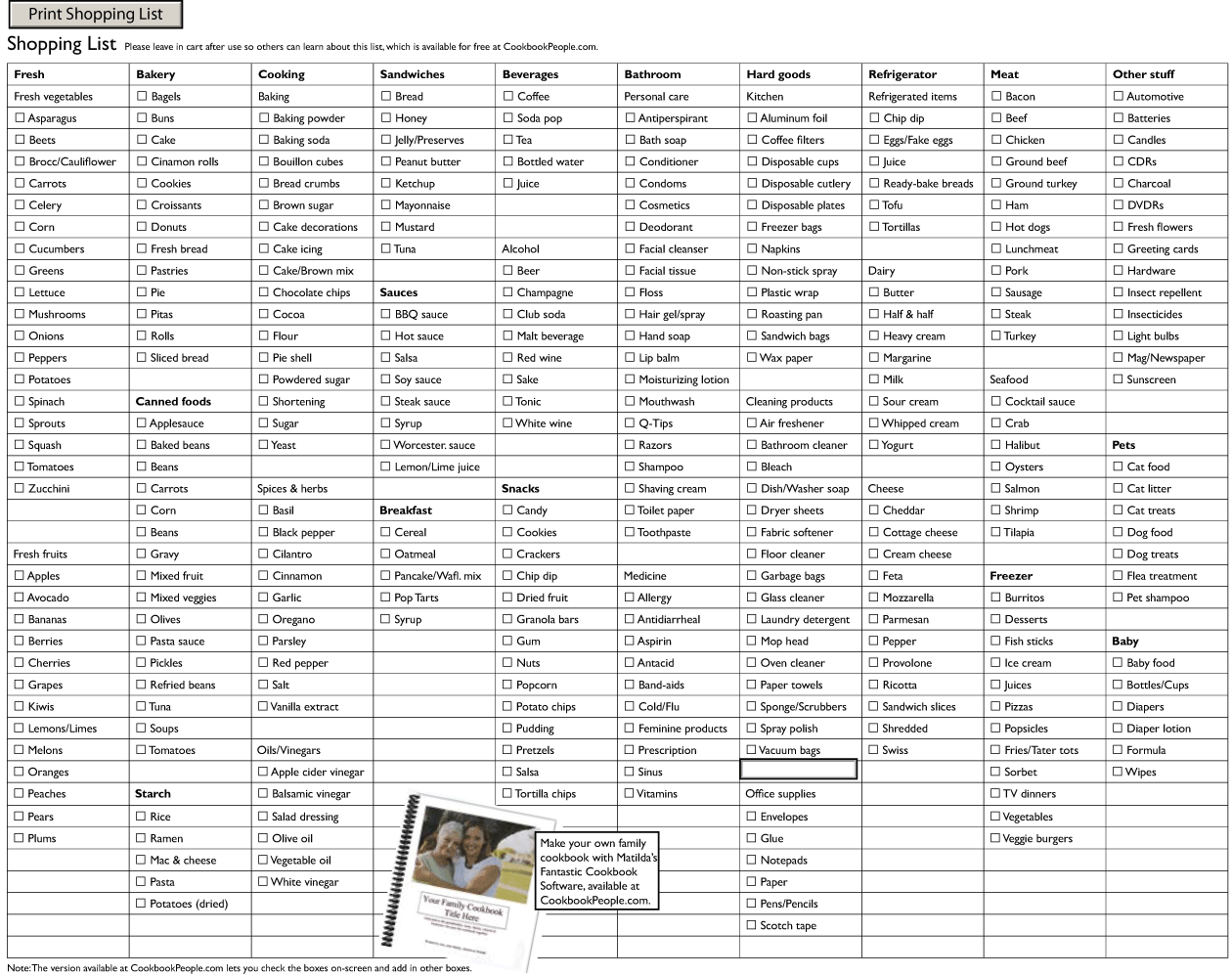 Free Grocery Shopping List - Printable template