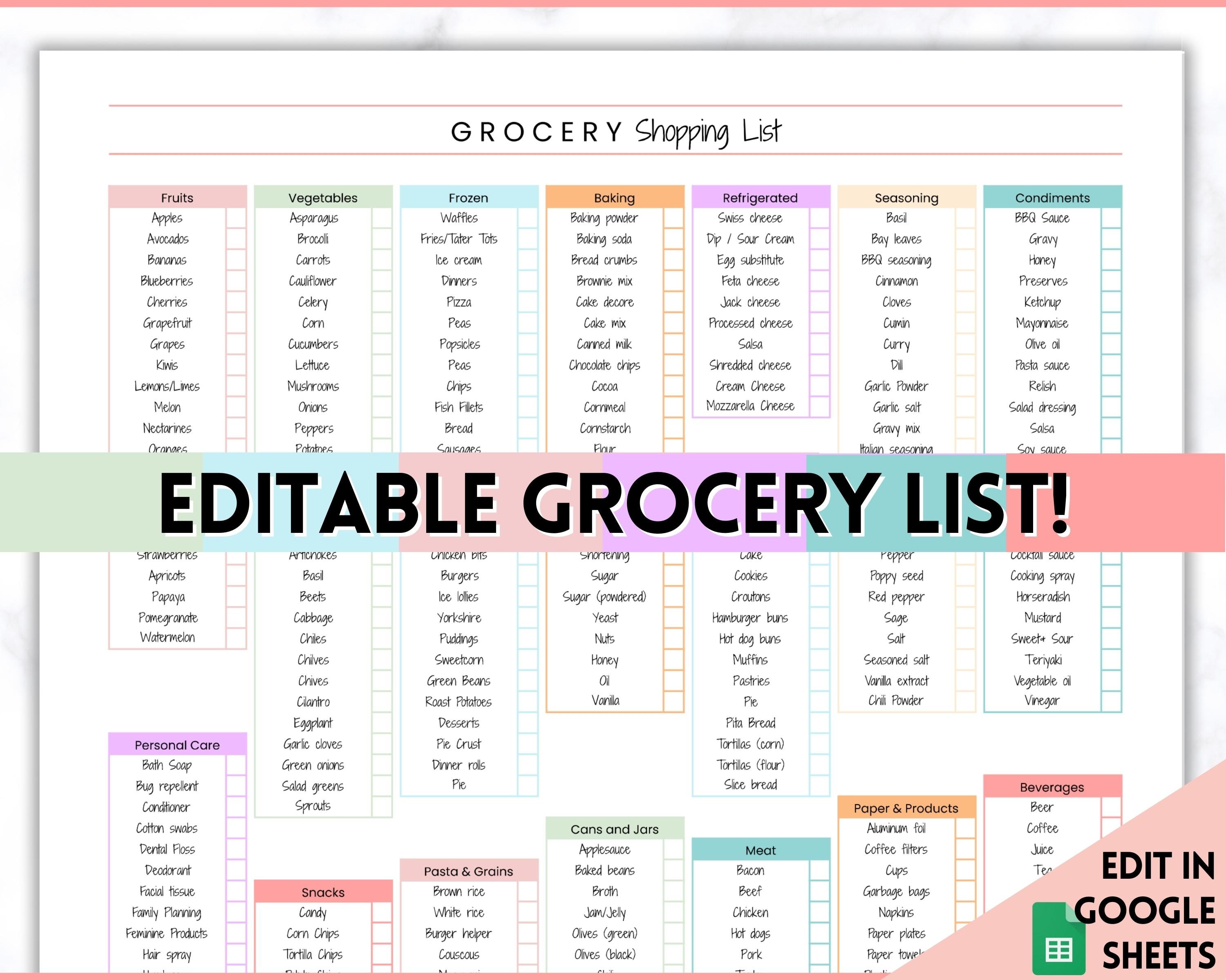 printable shopping list template australia