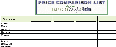 printable shopping list with prices