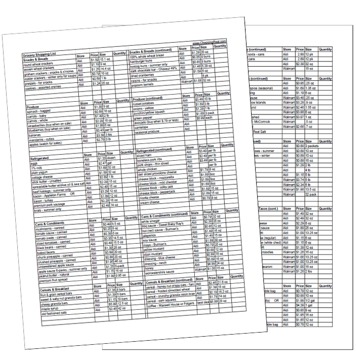 My Actual Grocery Shopping List {printable spreadsheet} - Choosing ...