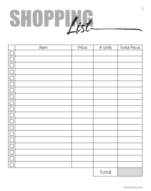 printable shopping list with prices
