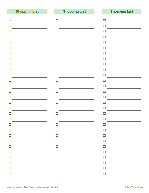 Grocery List and Shopping List Templates