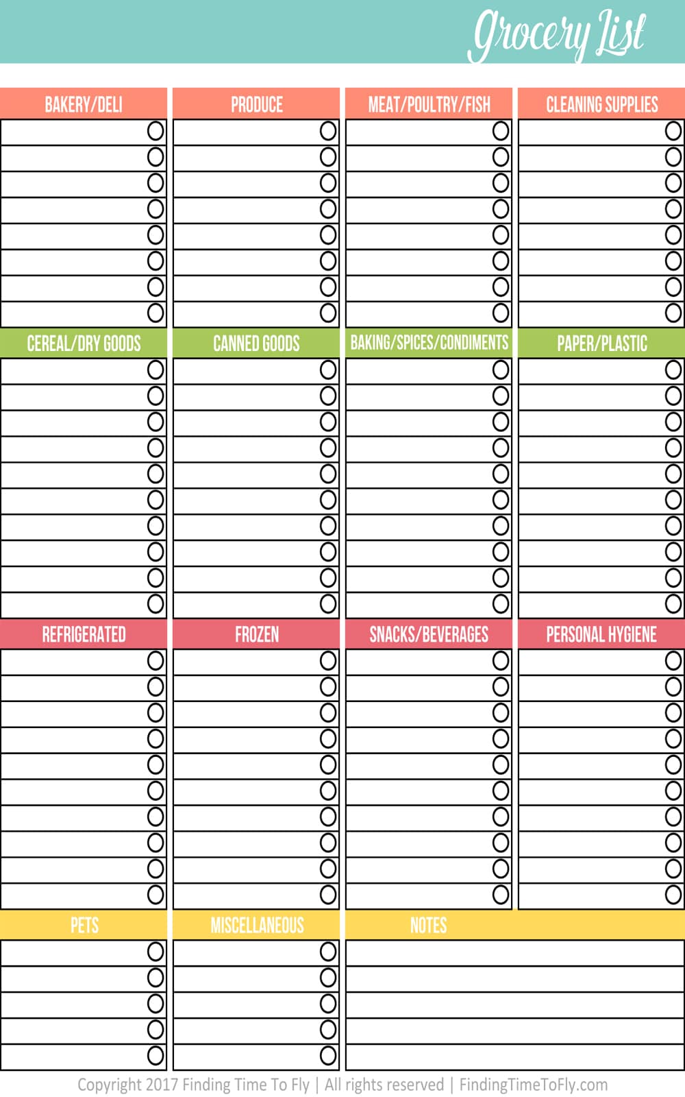 Printable Grocery Shopping List FREE PDF Download - Finding Time ...