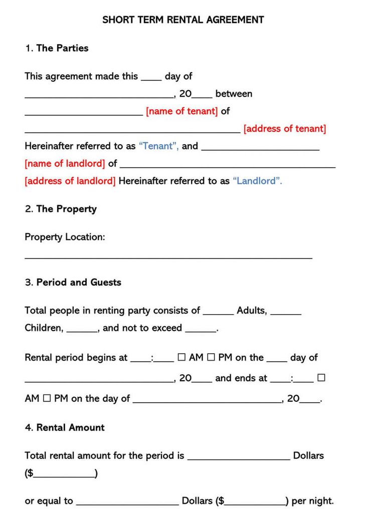 printable short term lease agreement