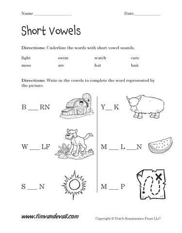 Short Vowel Worksheets - Tims Printables