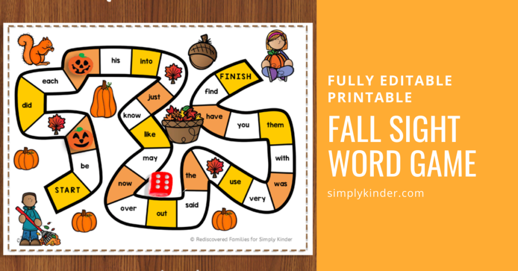 FREE Printable Sight Word Game To Make For Fall - Simply Kinder