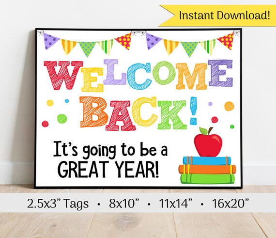 Welcome Back to School Sign &  Tags, Printable Sign, INSTANT ...