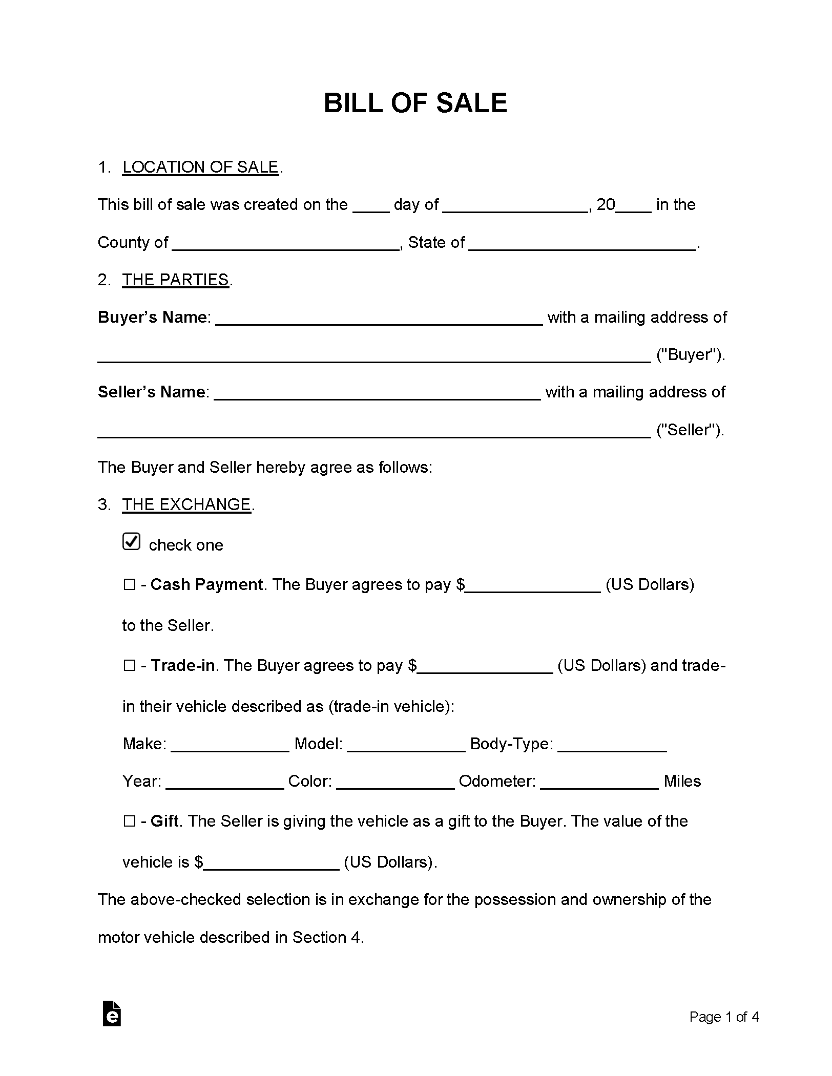printable simple bill of sale car