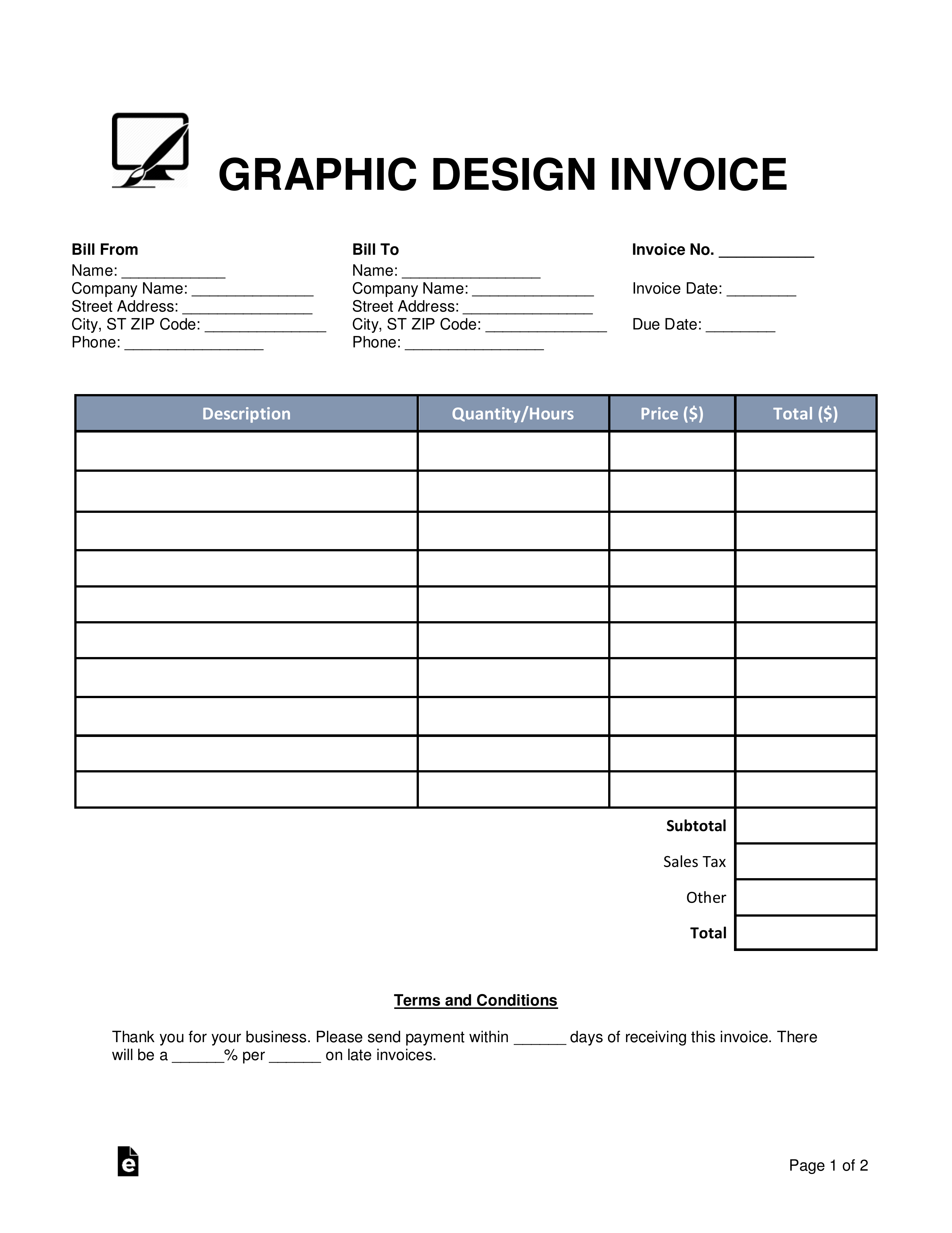Free Blank Invoice Templates (30) - PDF - eForms