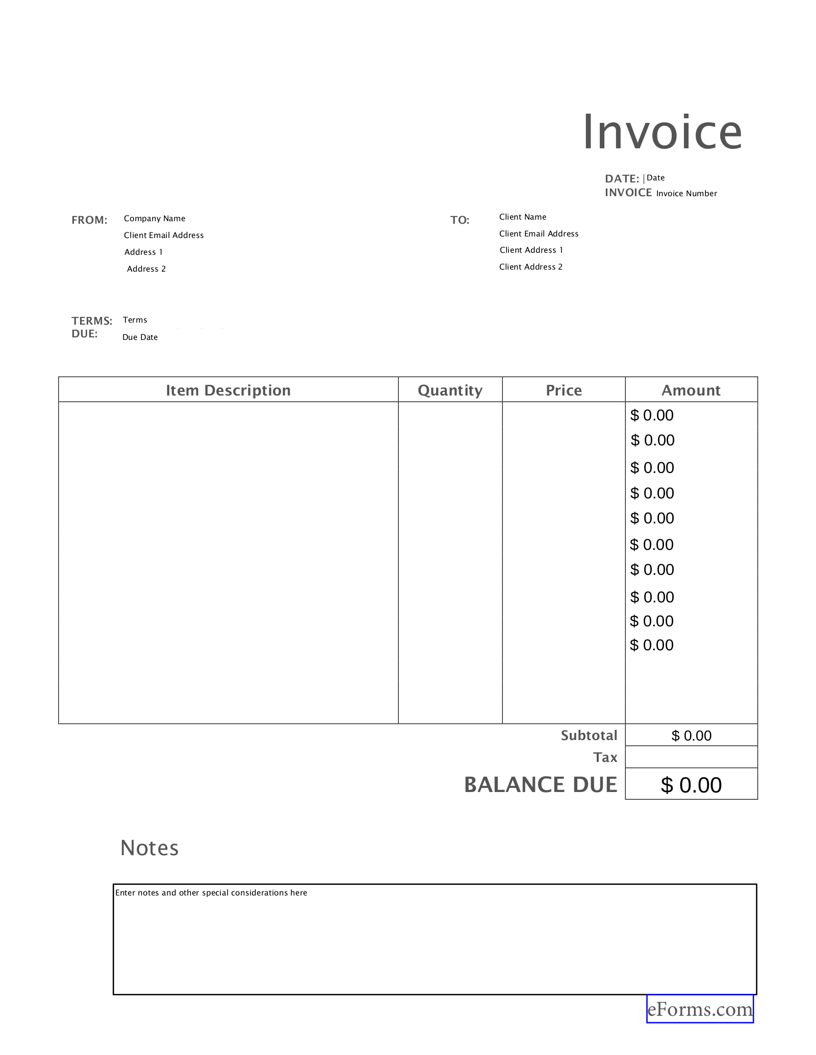 Free Blank Invoice Templates (30) - PDF - eForms