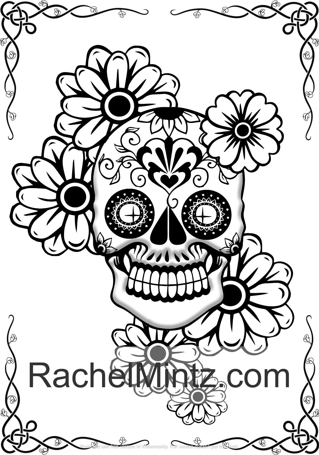 Skull Mandalas Coloring Book - Sugar Skulls With Decorated Designs  (Printable PDF Format)
