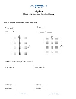Worksheet: Slope - Standard Form and Slope Intercept Form ...