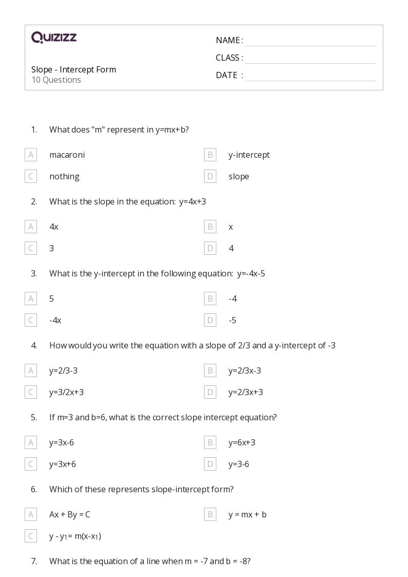 50+ Slope-Intercept Form worksheets on Quizizz | Free &  Printable