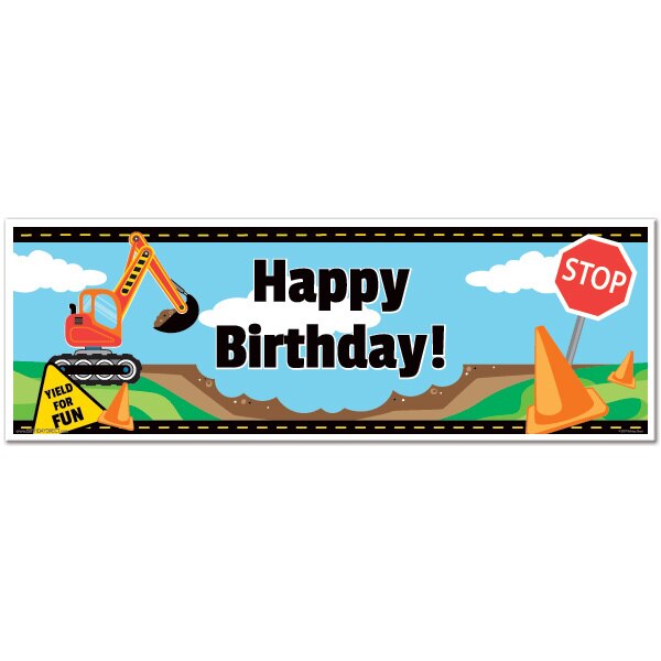Construction Little Digger Birthday Small Banner, 8.5x11 Printable ...
