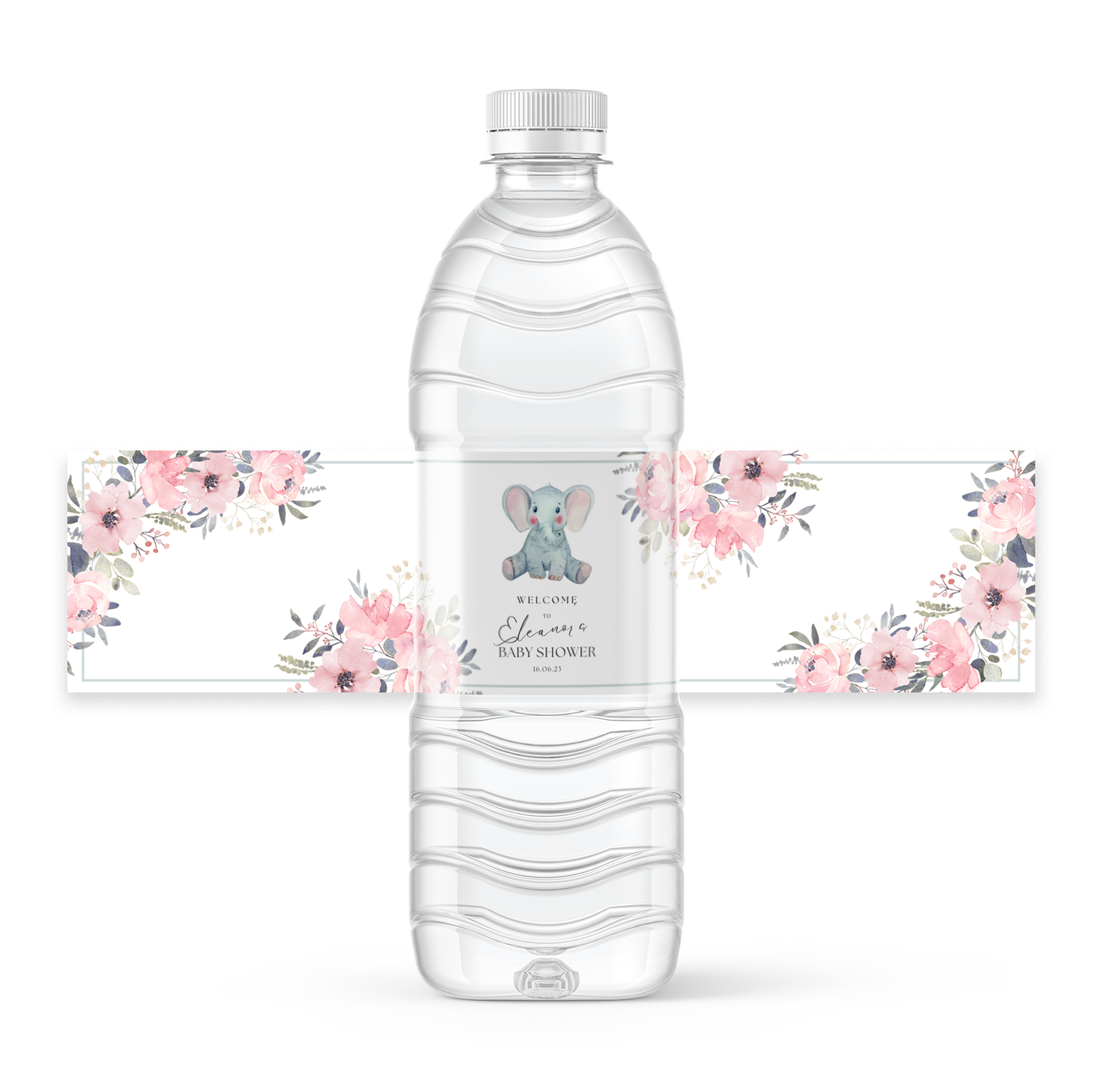Free Pink Elephant Floral Baby Shower Design for 8x2 inch Water ...