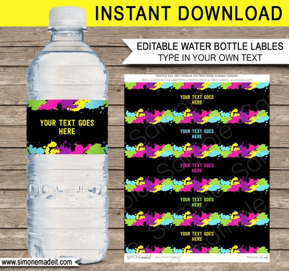 Glow Party Water Bottle Labels or Wrappers Glow Theme Birthday ...
