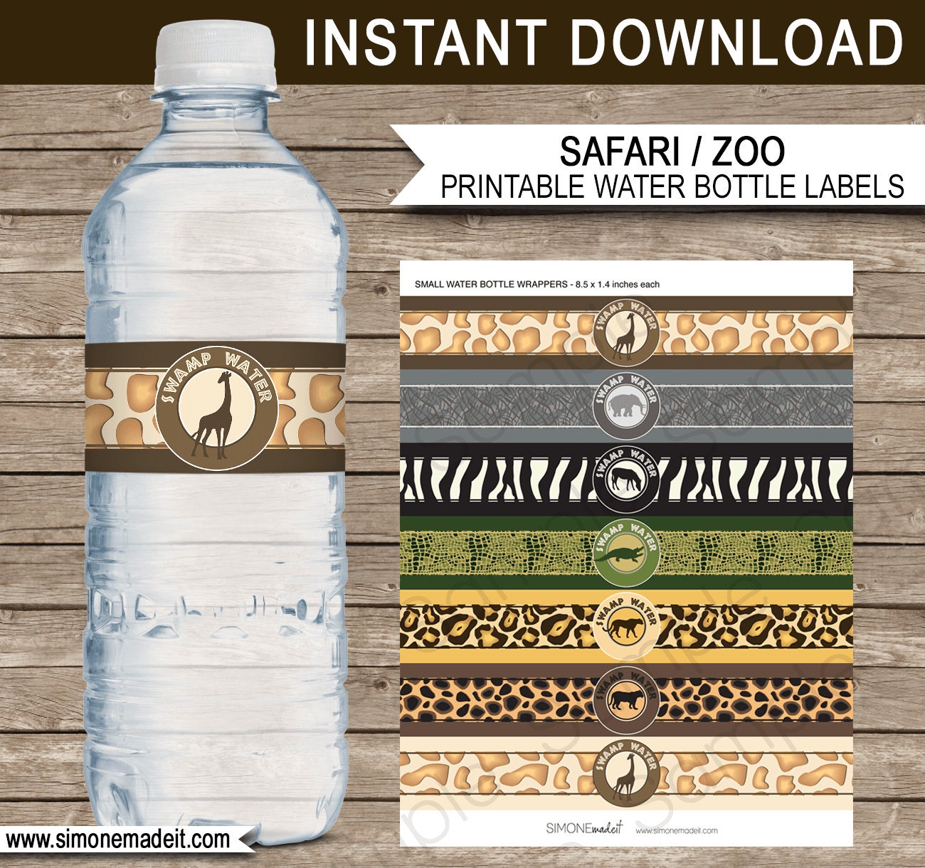 Safari Party Water Bottle Labels or Wrappers Animal Safari Theme ...
