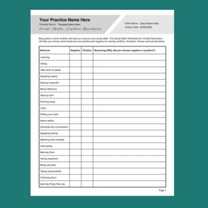 Social Skills Worksheet for Conflict Resolution -