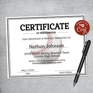 Editable Baseball Certificate Template - Printable Youth Baseball ...